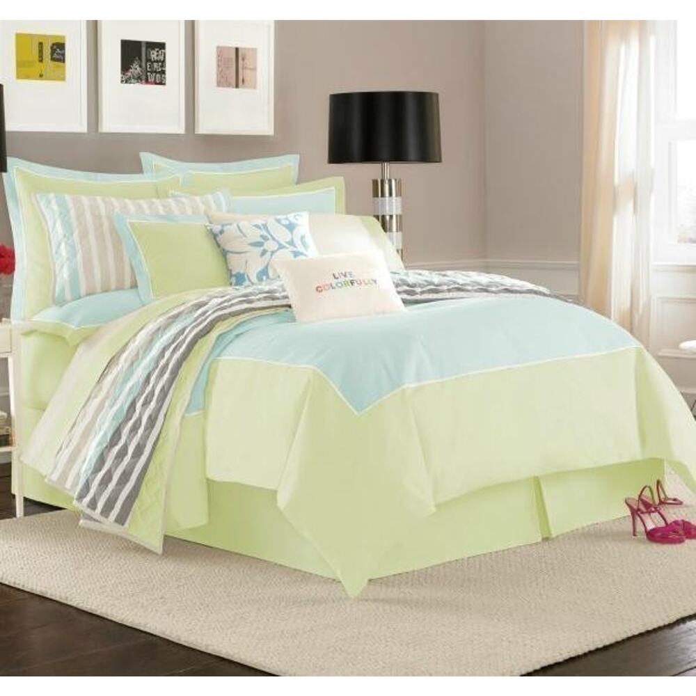 New KATE SPADE Spring Street Swan Dive Green Lime Blue King Bedding Duvet Cover